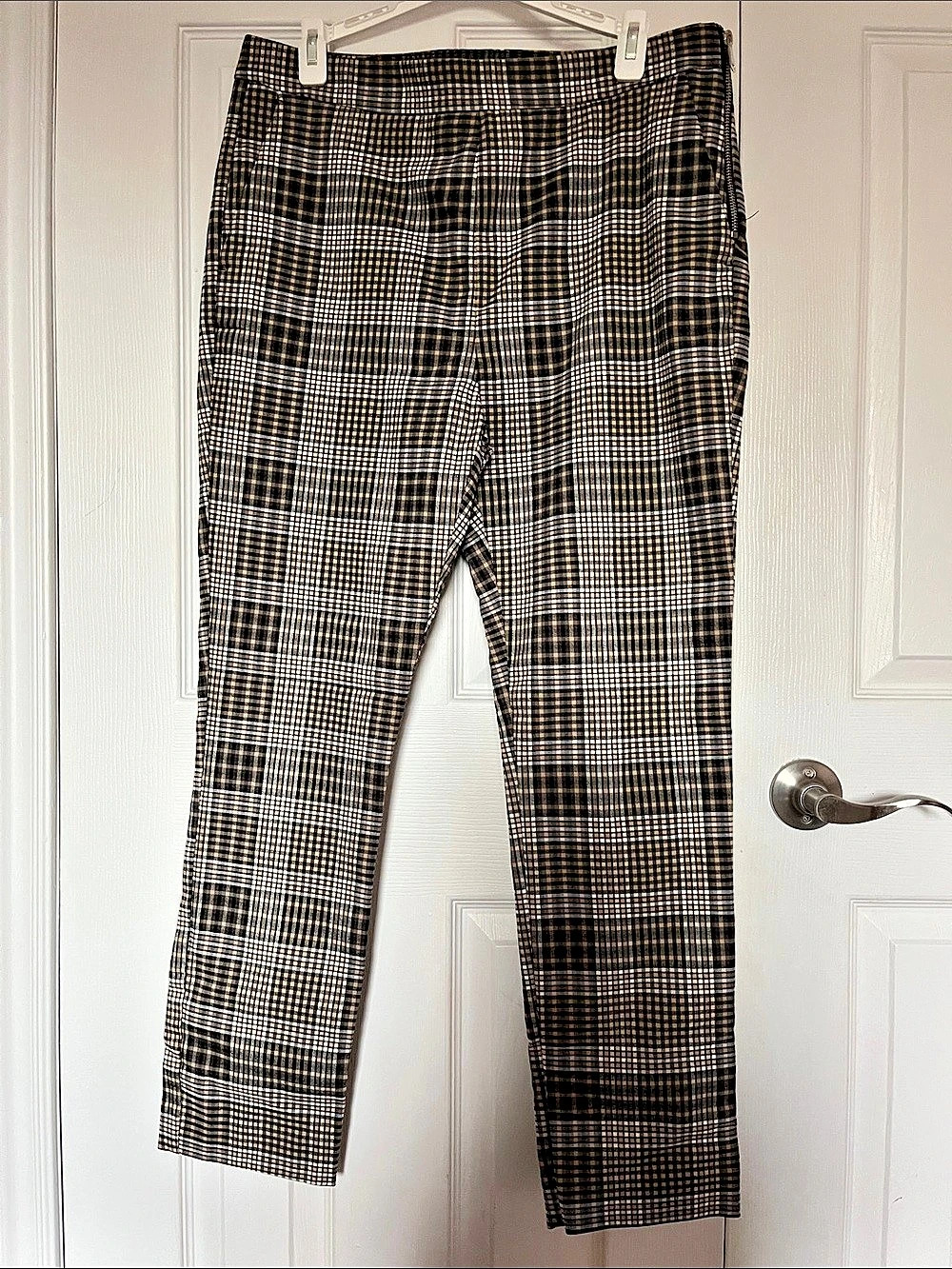 Zara Plaid Straight Leg Pants in Black & White Size XL NWT